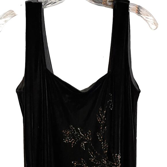 Vintage Womens Dress 12 Black Velvet Jeffrey Dara Long Evening Beaded Side Slits - Picture 2 of 11